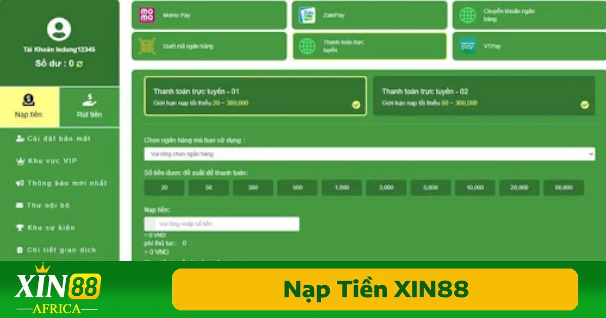 Nạp Tiền Xin88 1 Nạp tiền Xin88 là bước đầu tiên và quan trọng nhất để bạn có thể bắt đầu trải nghiệm các dịch vụ cá cược, casino trực tuyến hoặc đặt cược thể thao tại nền tảng này.